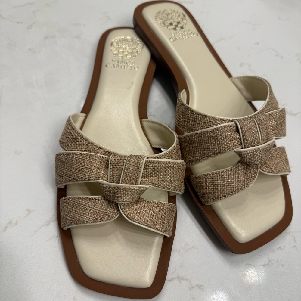 Vince Camuto Beige and Cream Slide Sandals